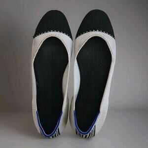 Rothy's Womens The Square Tuxedo Cream Black Knit Cap Toe Slip On Ballet‎ 8W